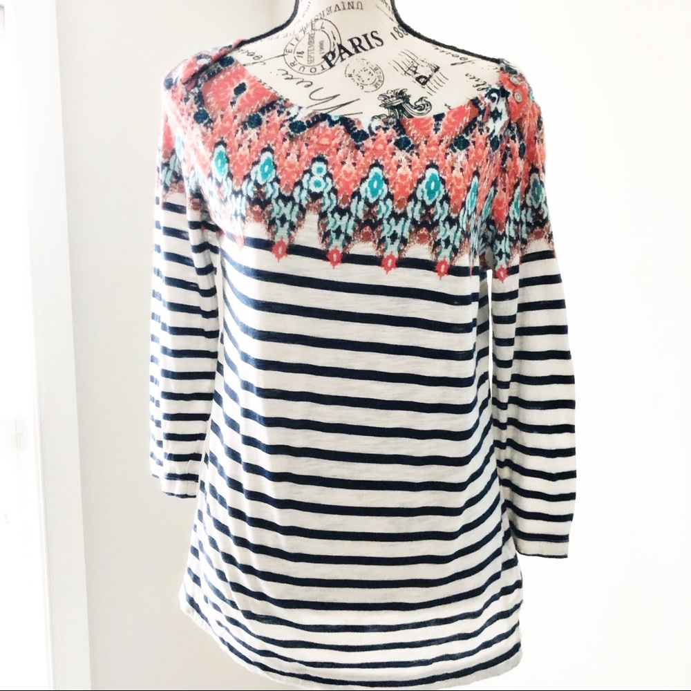 LUCKY BRAND 3/4 SLEEVE BLUE STRIPE SZ MEDIUM